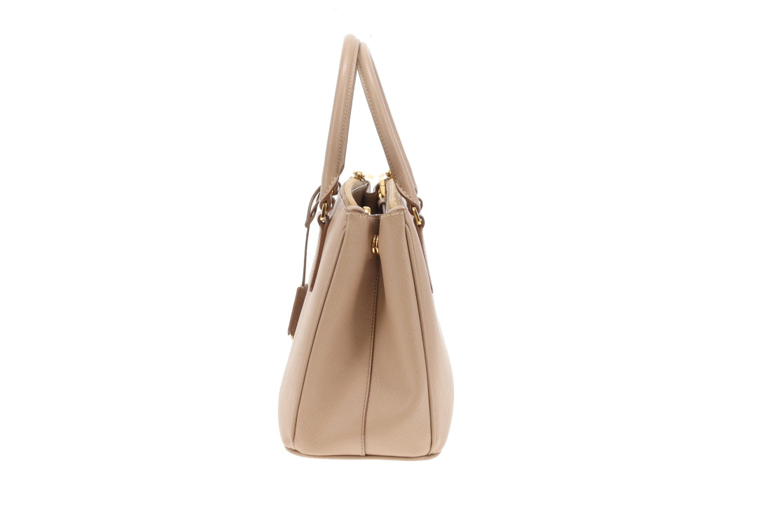 Prada Double Zip Cammeo Lux Tote In Saffiano Leather With Strap