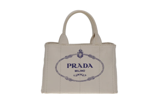 Prada Canapa Logo Convertible Canvas Tote White Small