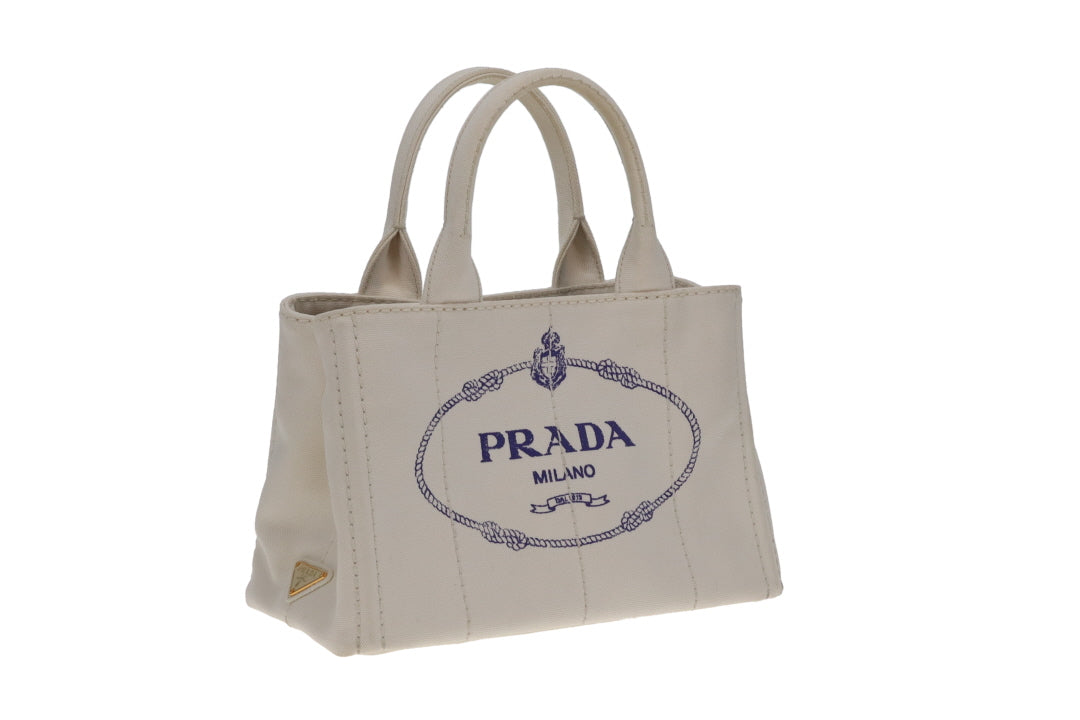 Prada Canapa Logo Convertible Canvas Tote White Small