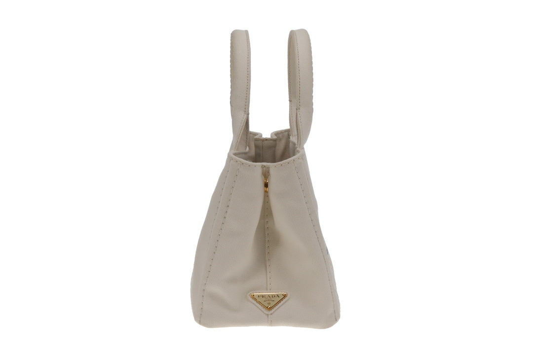 Prada Canapa Logo Convertible Canvas Tote White Small
