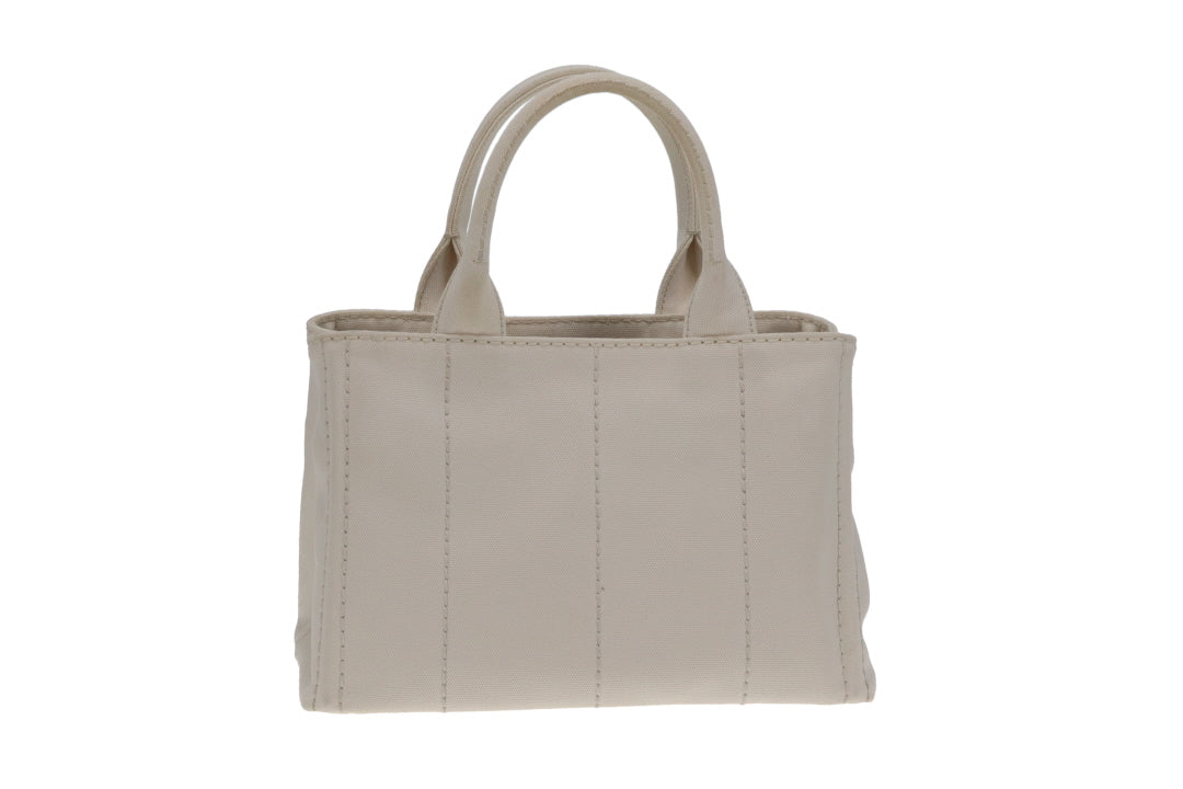 Prada Canapa Logo Convertible Canvas Tote White Small