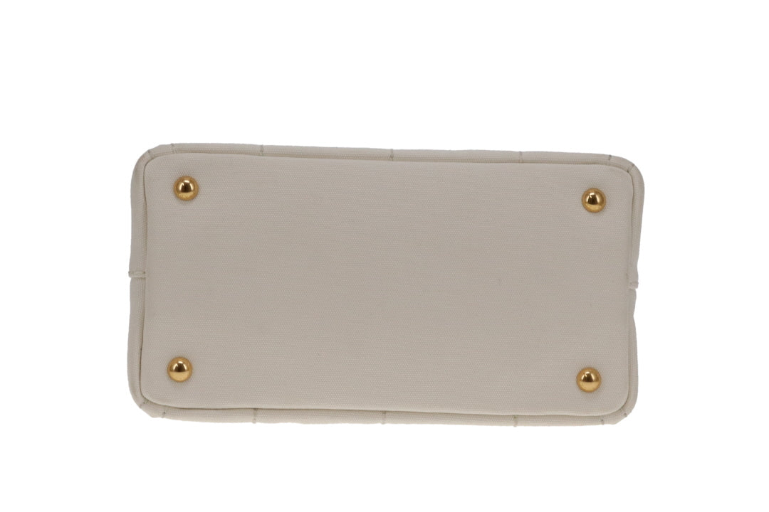 Prada Canapa Logo Convertible Canvas Tote White Small