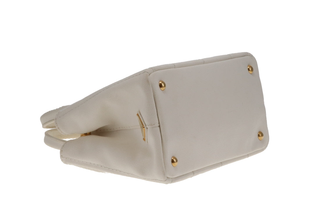 Prada Canapa Logo Convertible Canvas Tote White Small