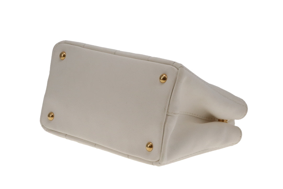 Prada Canapa Logo Convertible Canvas Tote White Small