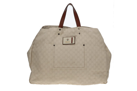 Gucci Emblem XL Shopper Tote In White GG Canvas