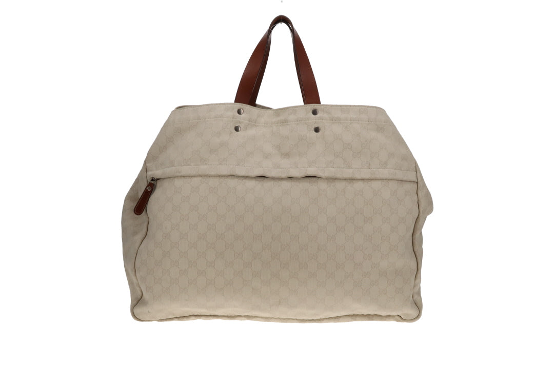 Gucci Emblem XL Shopper Tote In White GG Canvas