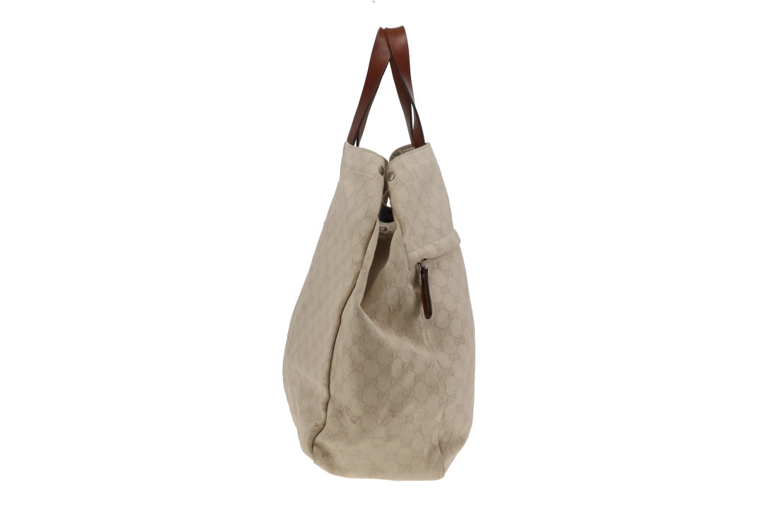 Gucci Emblem XL Shopper Tote In White GG Canvas
