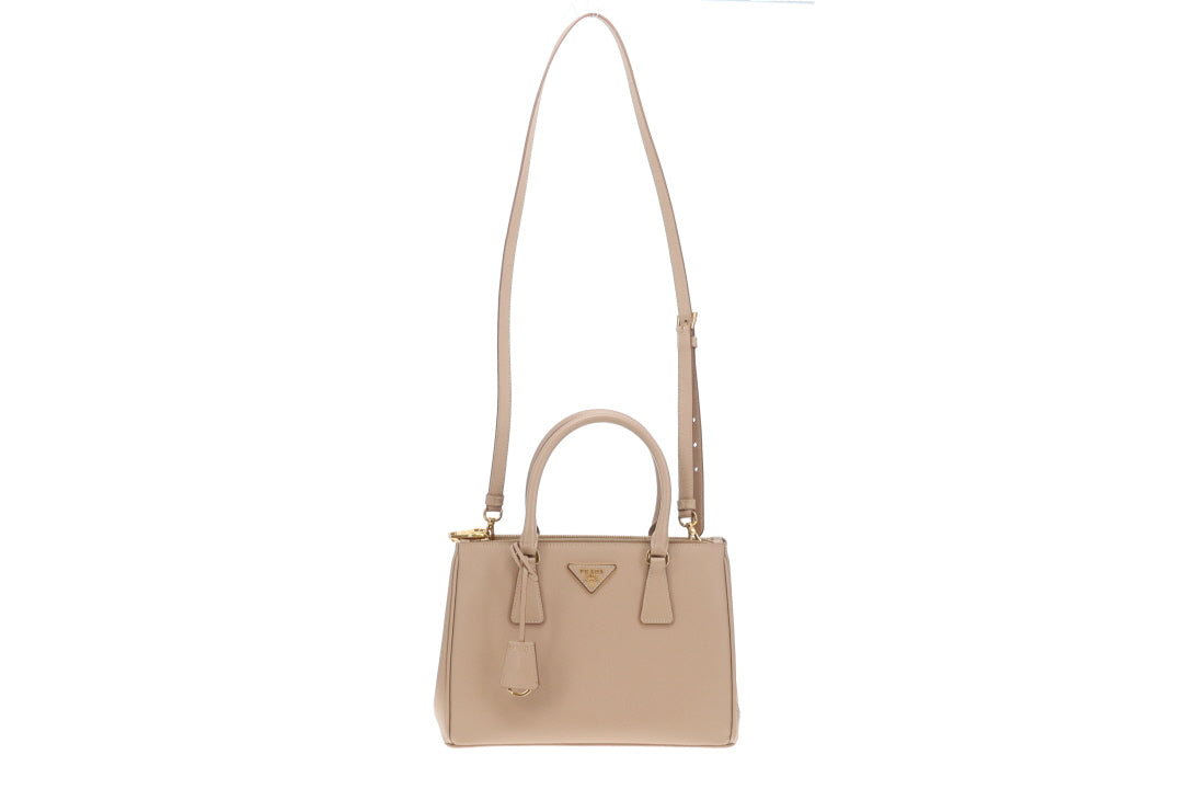 Prada Double Zip Cammeo Lux Tote In Saffiano Leather With Strap