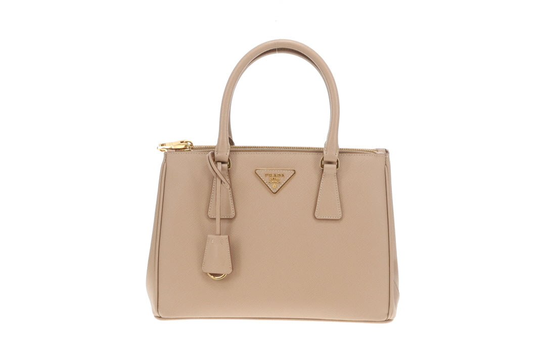 Prada Double Zip Cammeo Lux Tote In Saffiano Leather With Strap