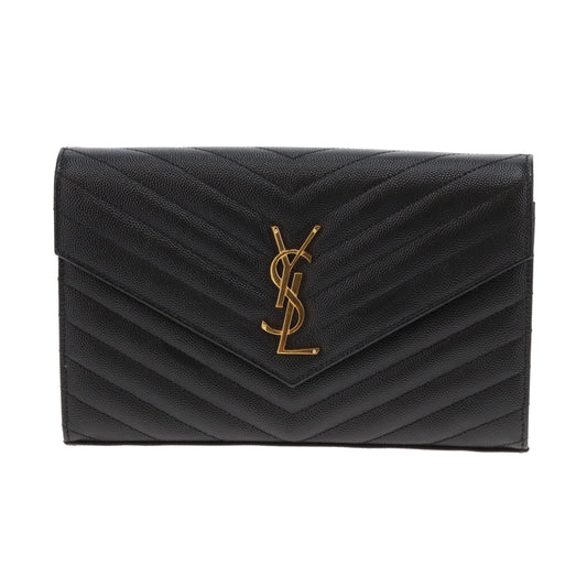 Saint Laurent Cassandre Chain Wallet Black Gold HW 2022