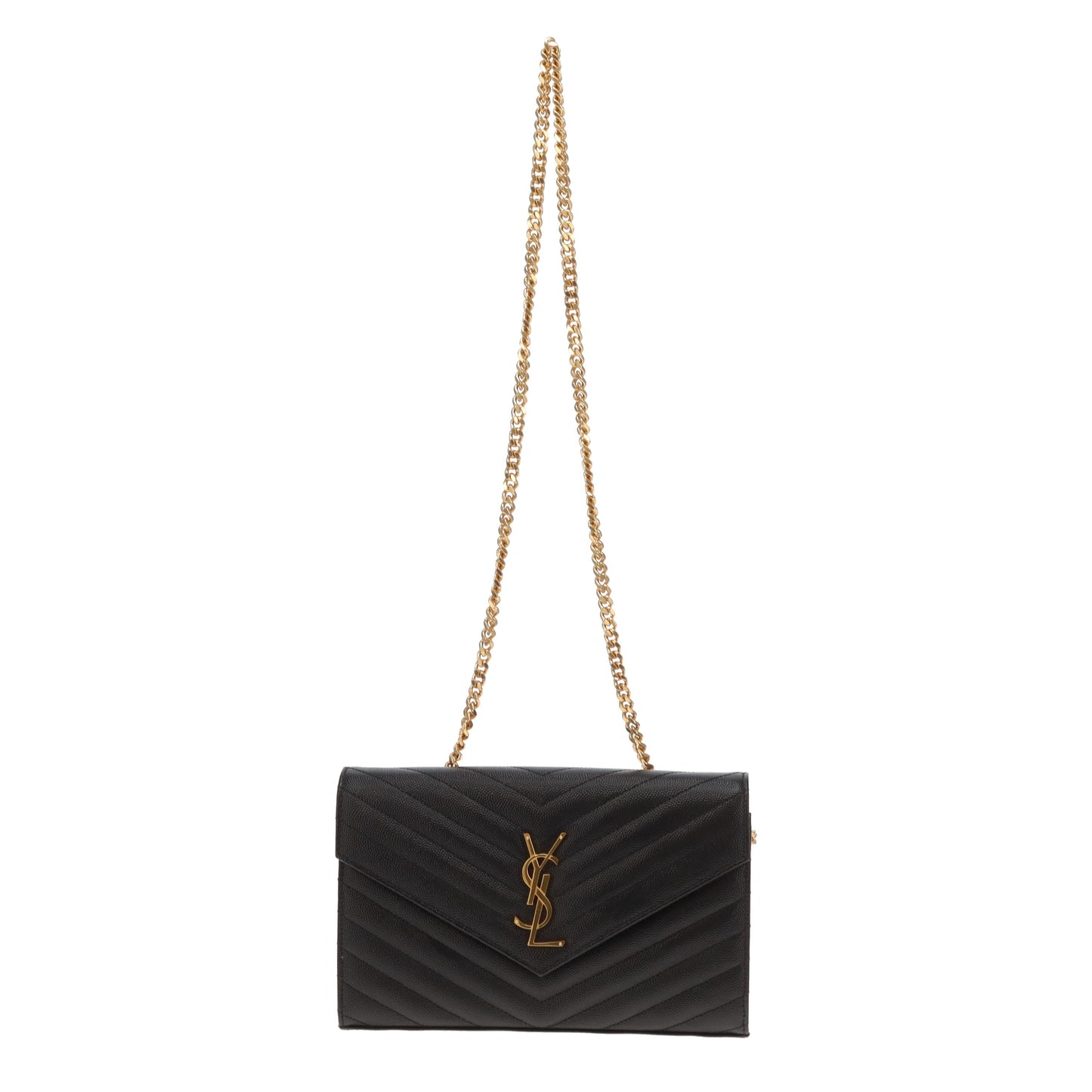 Saint Laurent Cassandre Chain Wallet Black Gold HW 2022