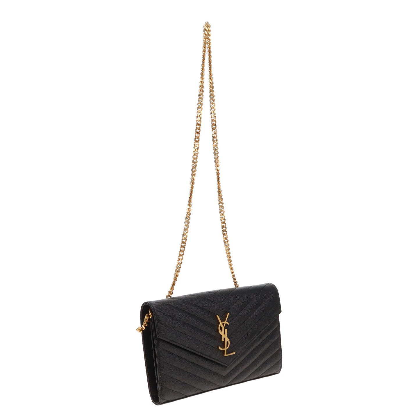 Saint Laurent Cassandre Chain Wallet Black Gold HW 2022