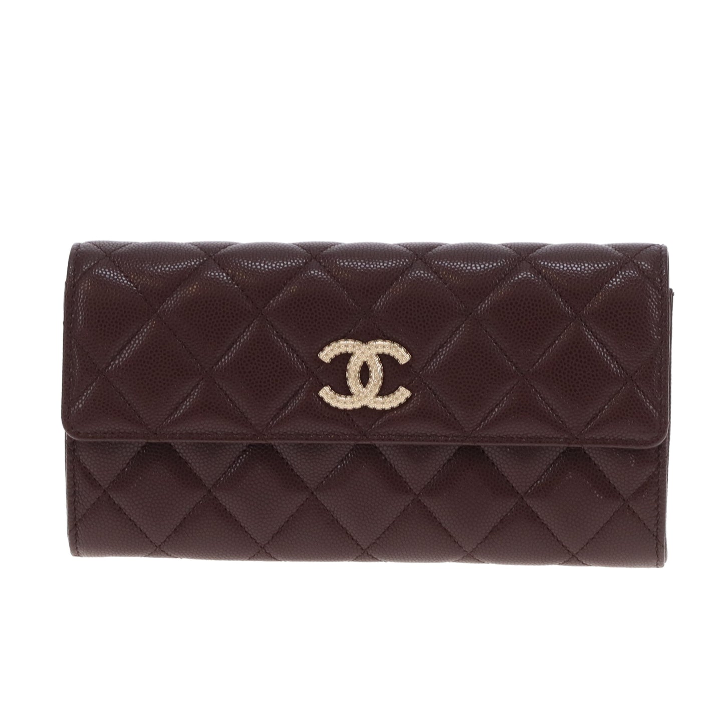 Chanel Long Flap Wallet with Textured CC Burgundy Caviar (NFID)