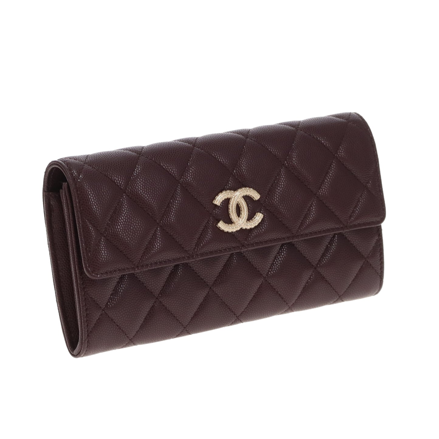 Chanel Long Flap Wallet with Textured CC Burgundy Caviar (NFID)