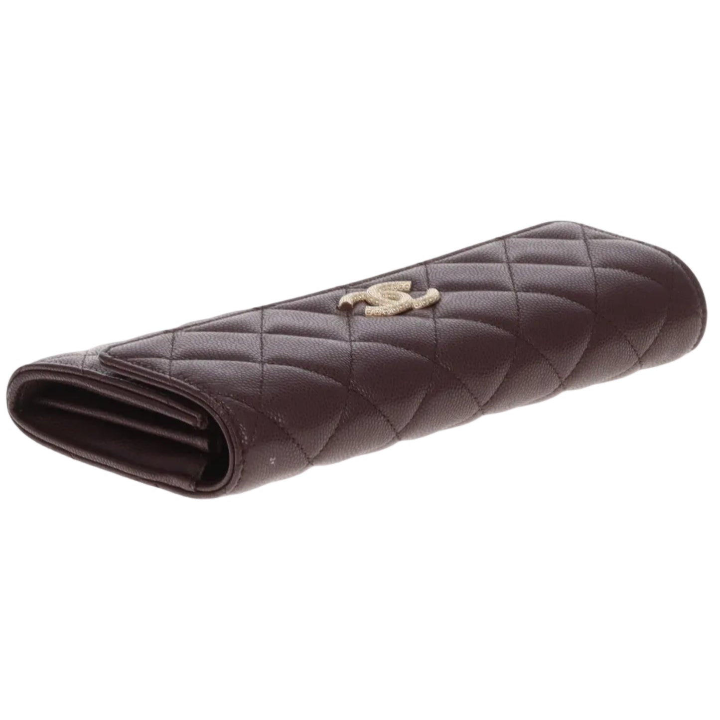 Chanel Long Flap Wallet with Textured CC Burgundy Caviar (NFID)