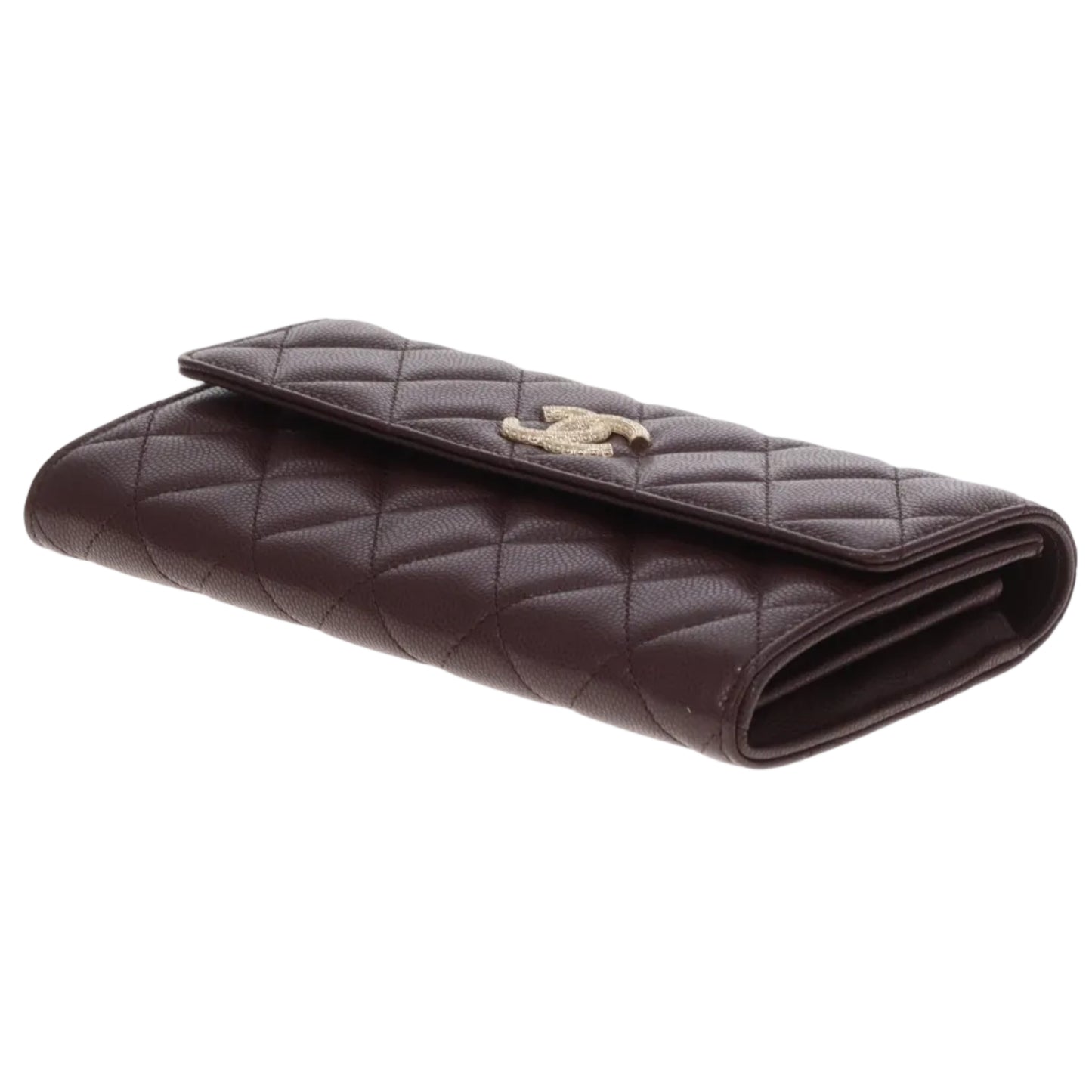 Chanel Long Flap Wallet with Textured CC Burgundy Caviar (NFID)