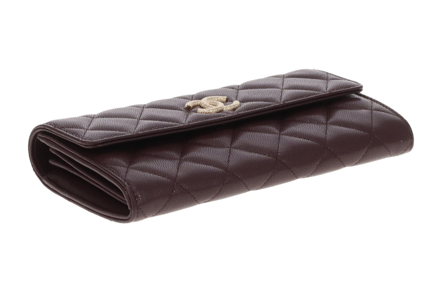 Chanel Long Flap Wallet with Textured CC Burgundy Caviar (NFID)
