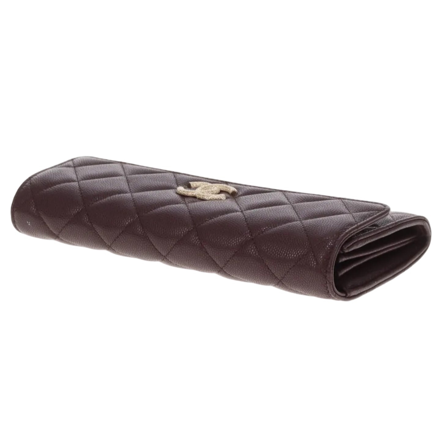 Chanel Long Flap Wallet with Textured CC Burgundy Caviar (NFID)