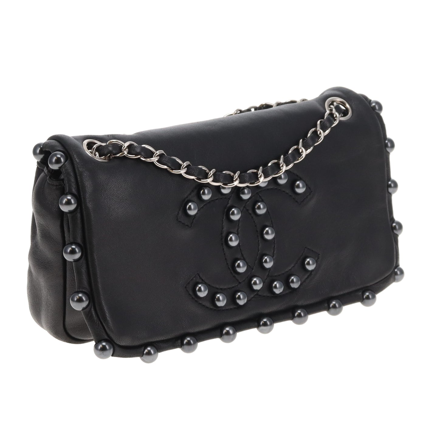 Chanel CC Pearl Obsession Small Flap Bag Black Lambskin 2008