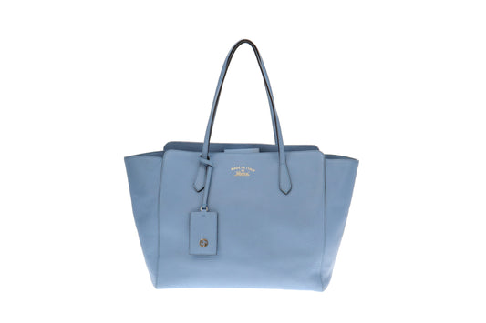 Gucci Pale Blue Pebbled Leather Large Swing Tote