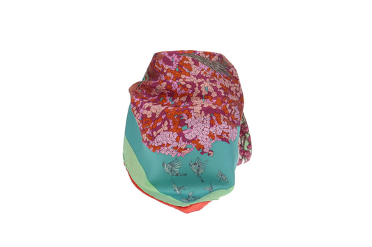 Hermes Corail/Veronese/Mauve 100% Silk Les Legendes De L'Arbre 90x90cm Scarf