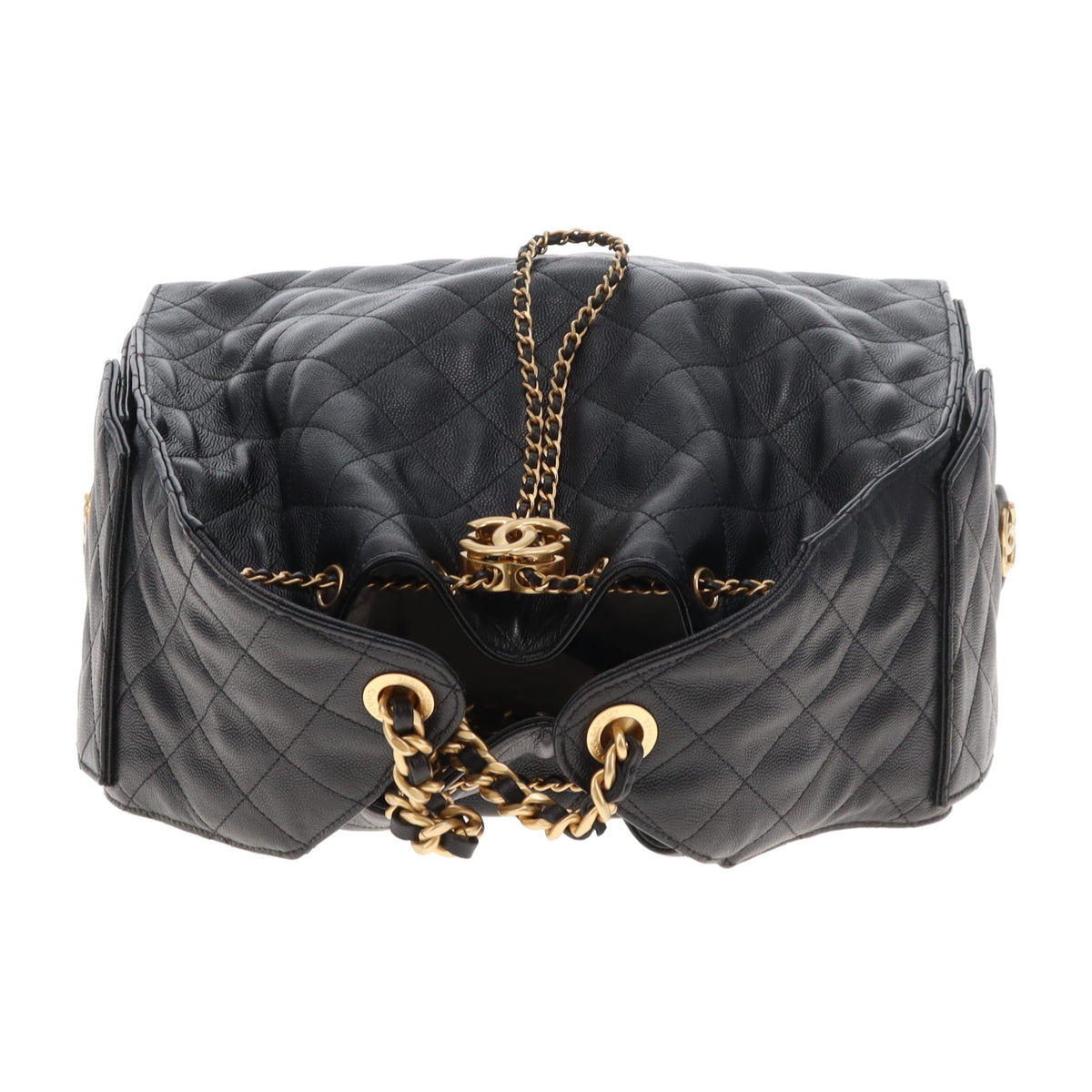 Chanel 25 Medium Black Caviar Gold HW (NFID)