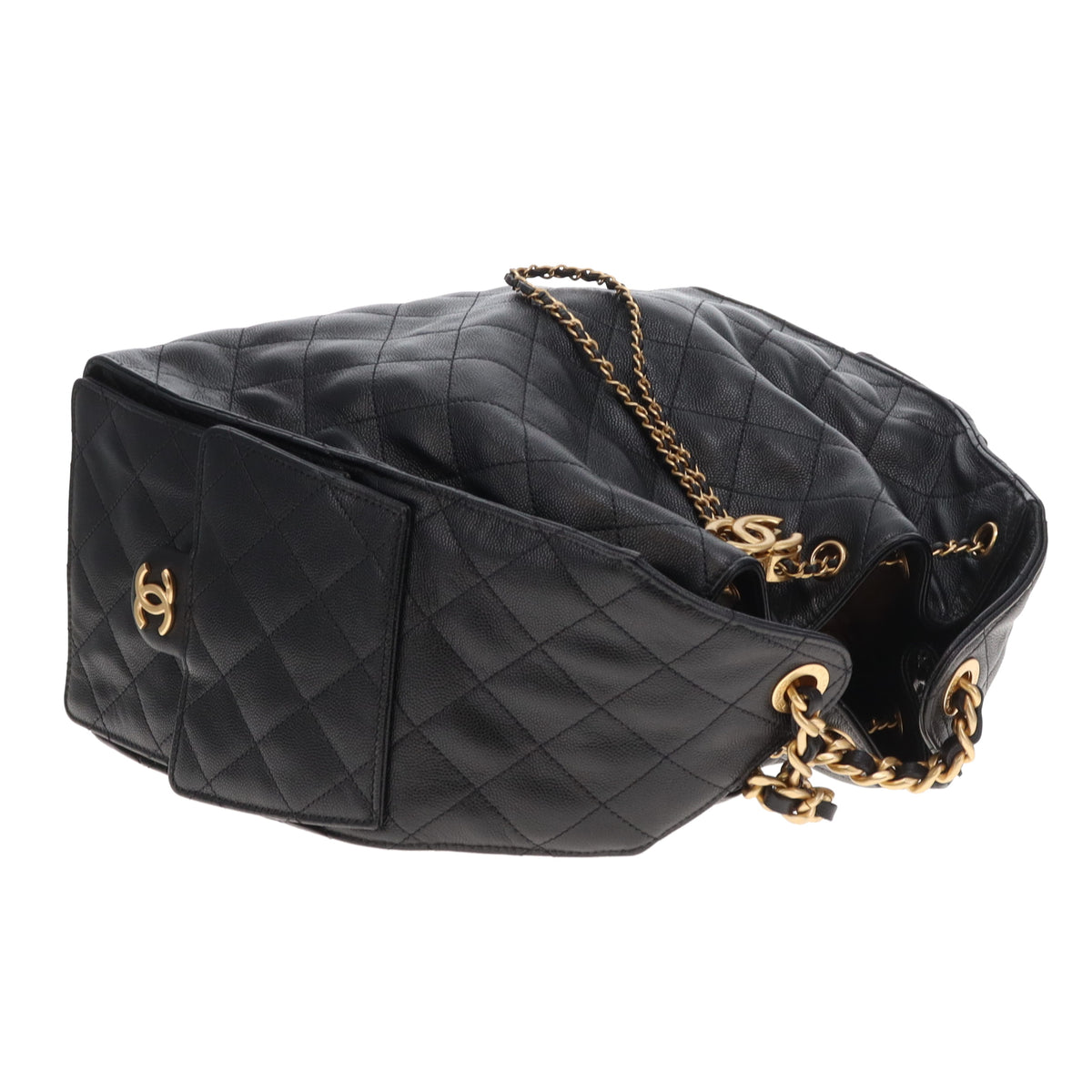 Chanel 25 Medium Black Caviar Gold HW (NFID)