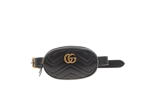 Gucci Marmont Belt Bag Round Chevron Leather Black GHW
