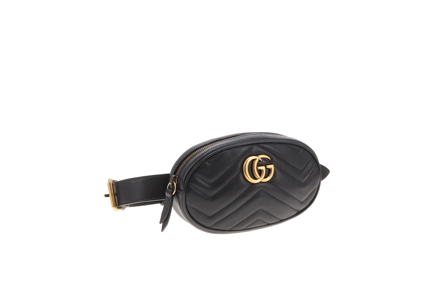 Gucci Marmont Belt Bag Round Chevron Leather Black GHW