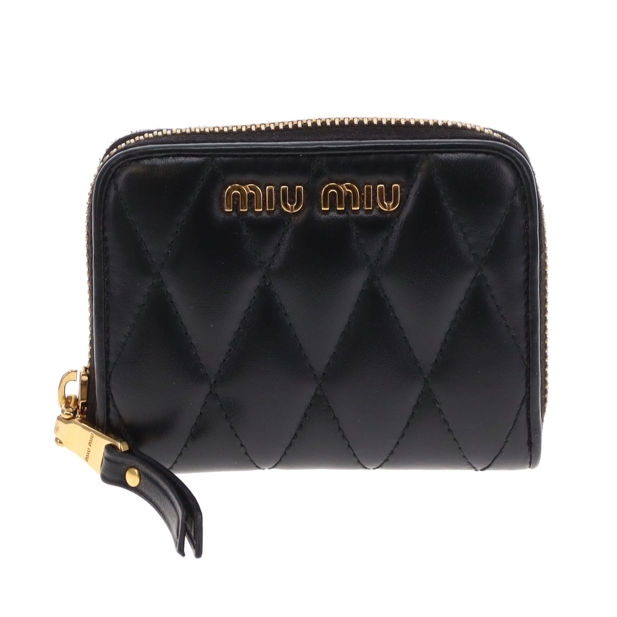 Miu Miu Small Zipped Wallet Black Matelasse GHW