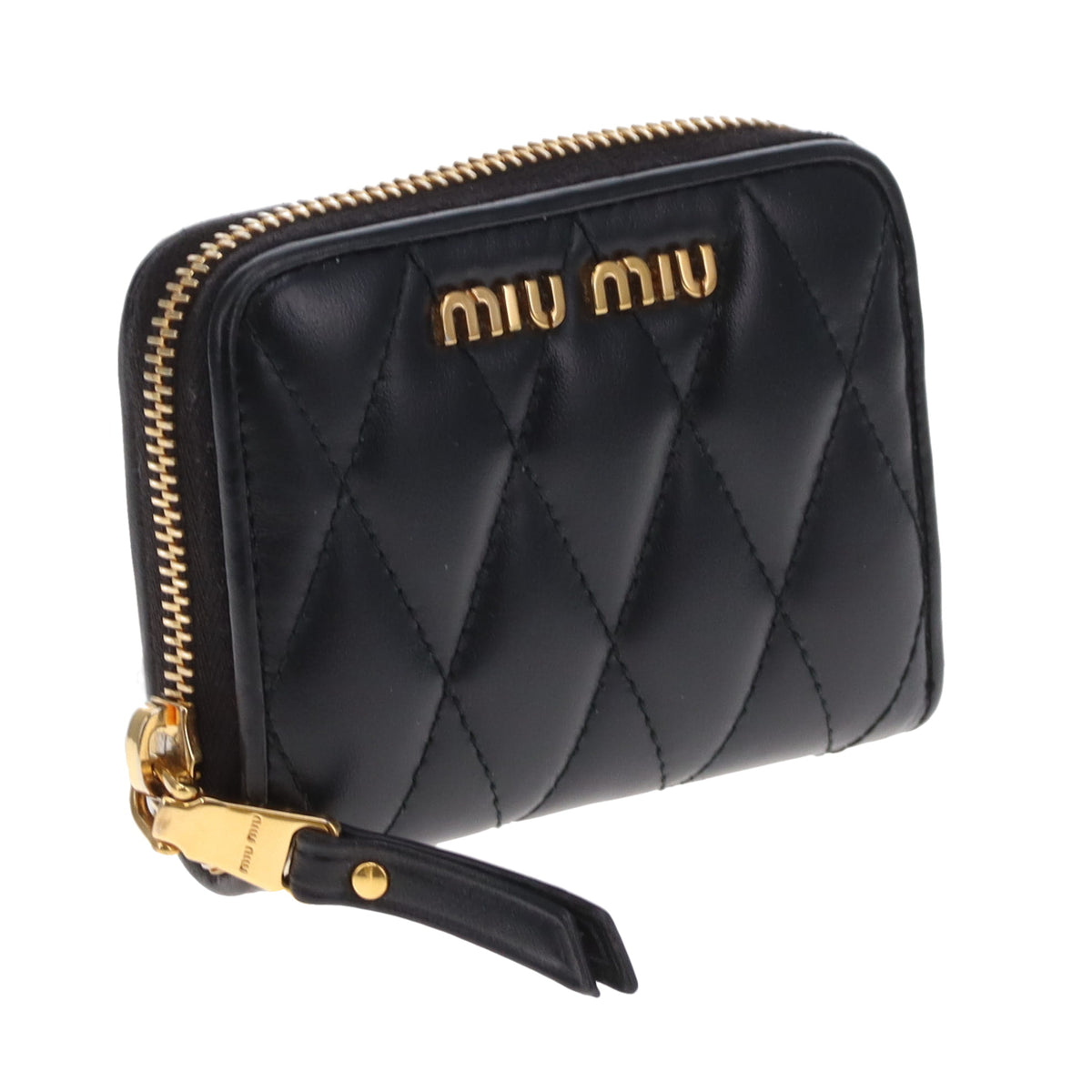 Miu Miu Small Zipped Wallet Black Matelasse GHW