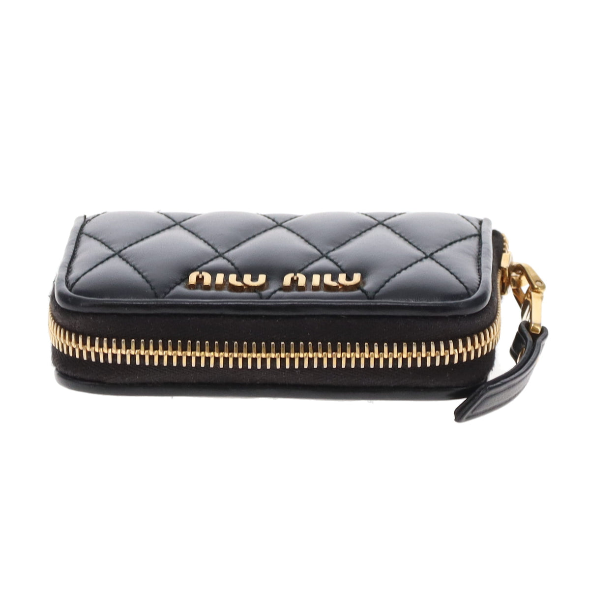 Miu Miu Small Zipped Wallet Black Matelasse GHW