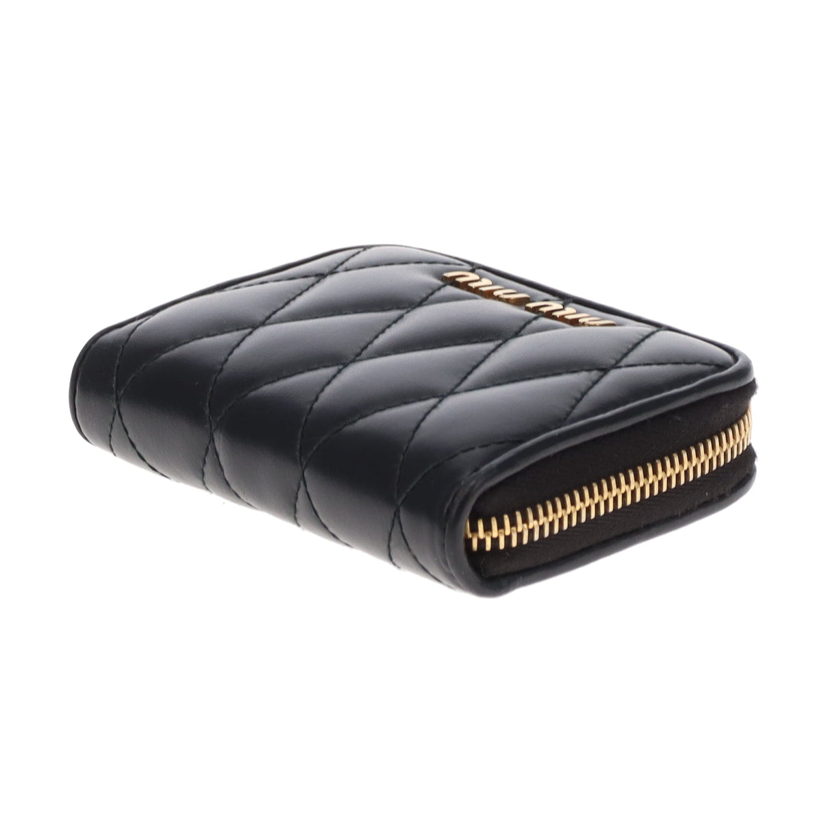 Miu Miu Small Zipped Wallet Black Matelasse GHW