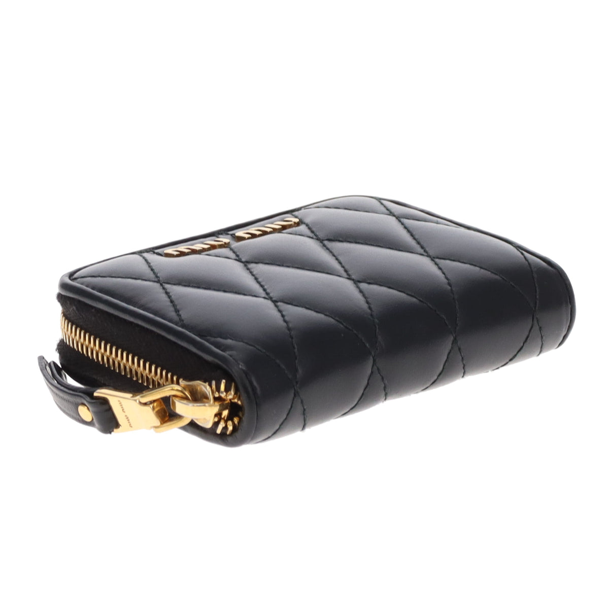 Miu Miu Small Zipped Wallet Black Matelasse GHW