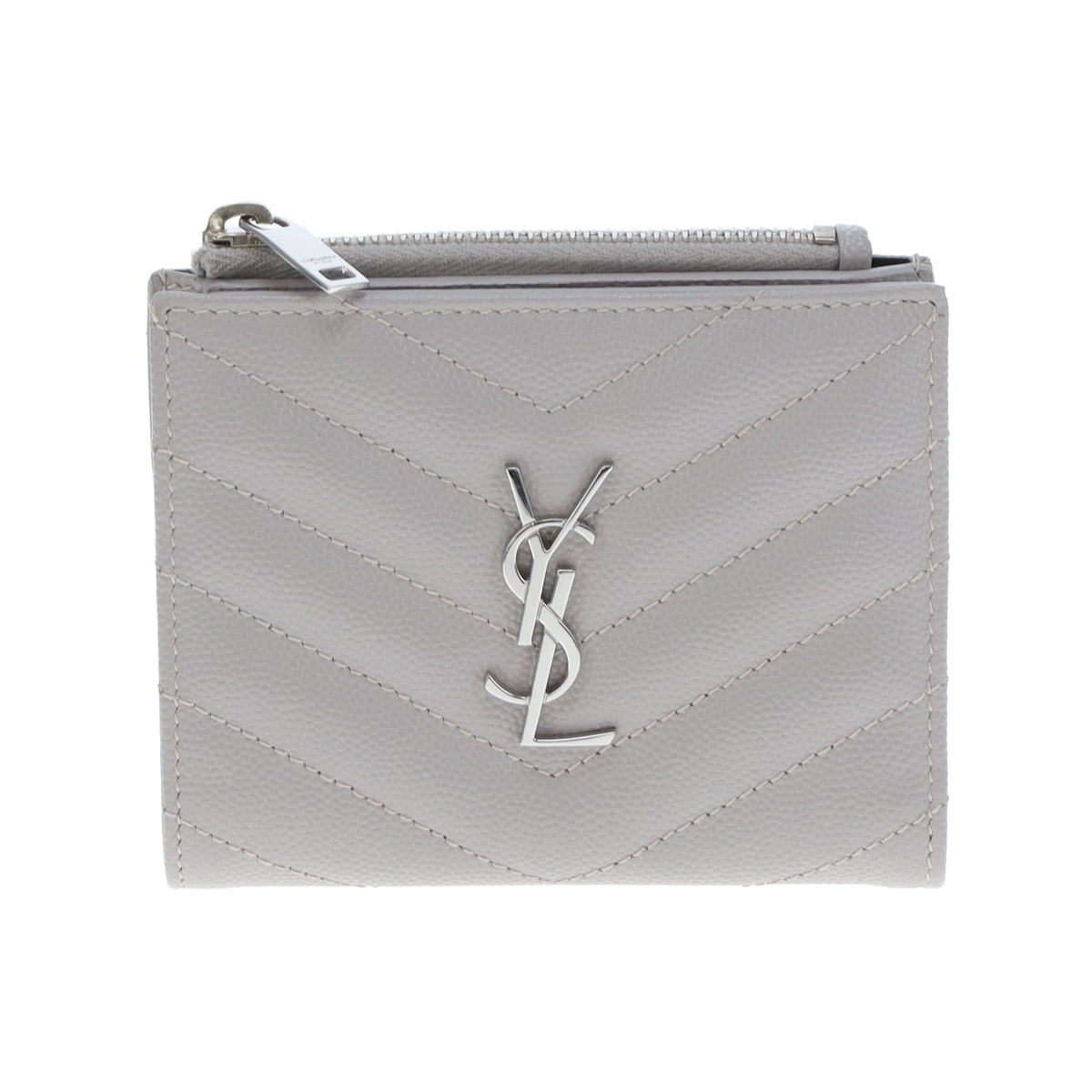 Saint Laurent Wallet Folded Grey Grain De Poudre SHW 2019