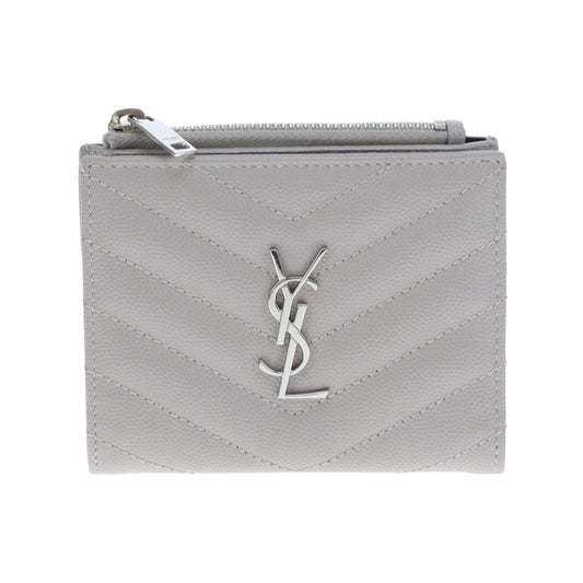 Saint Laurent Wallet Folded Grey Grain De Poudre SHW 2019