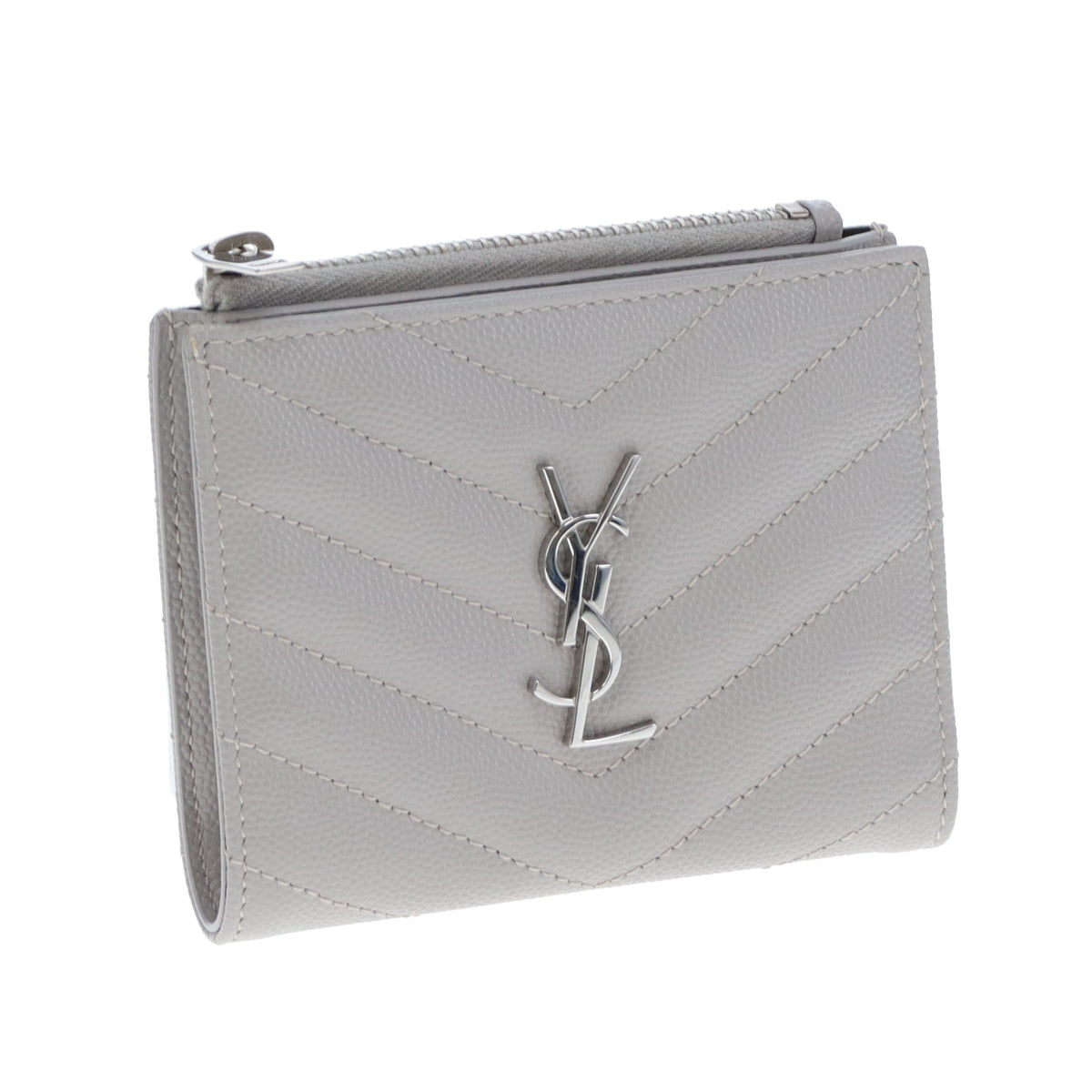 Saint Laurent Wallet Folded Grey Grain De Poudre SHW 2019