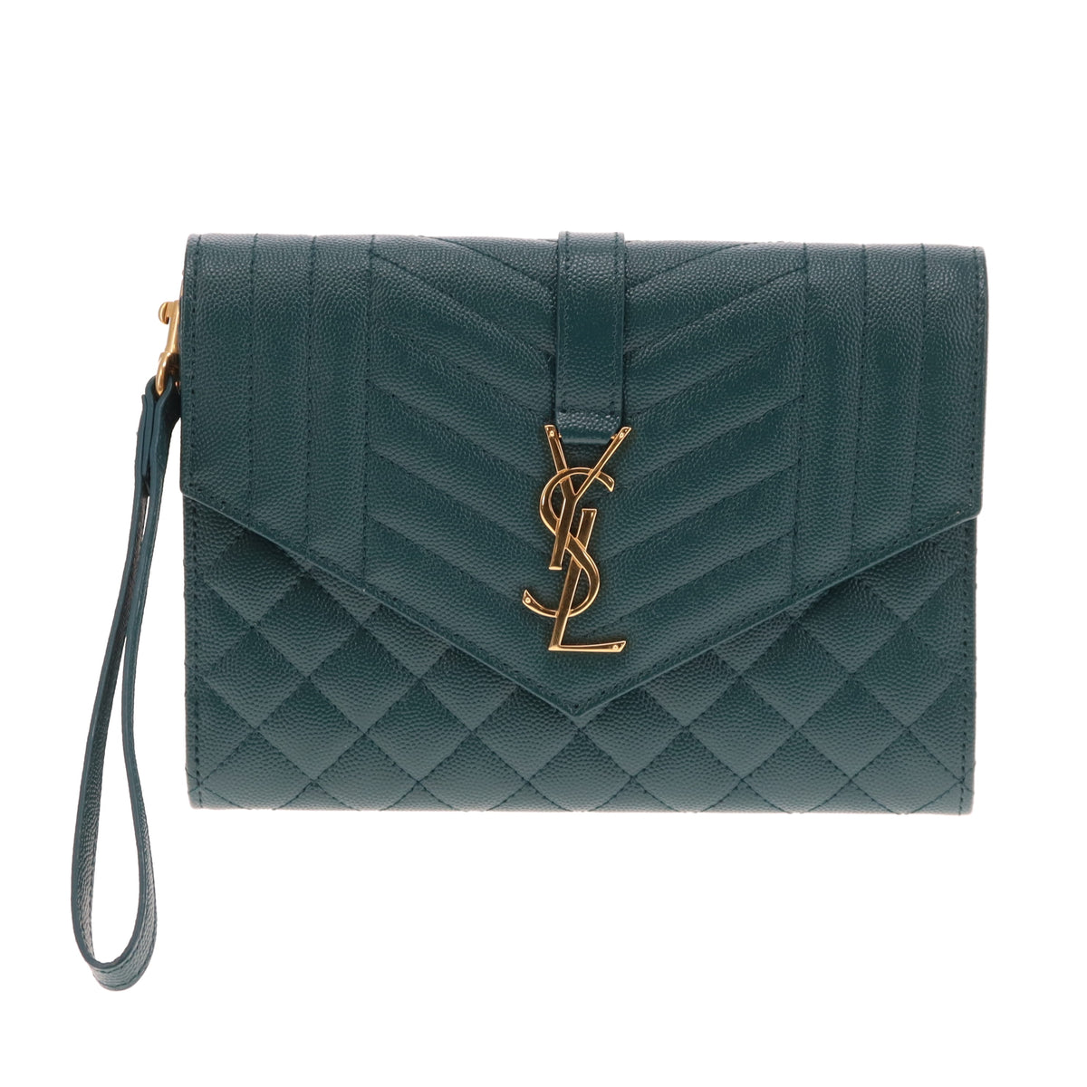 Saint Laurent Envelope Flap Wristlet Green GHW 2021