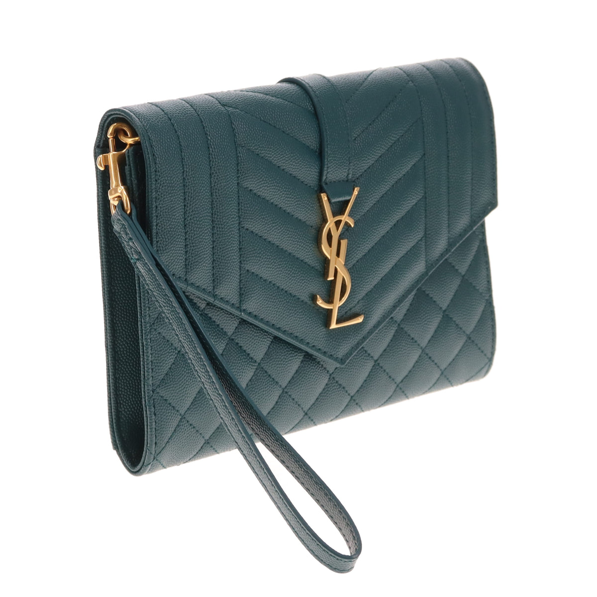 Saint Laurent Envelope Flap Wristlet Green GHW 2021