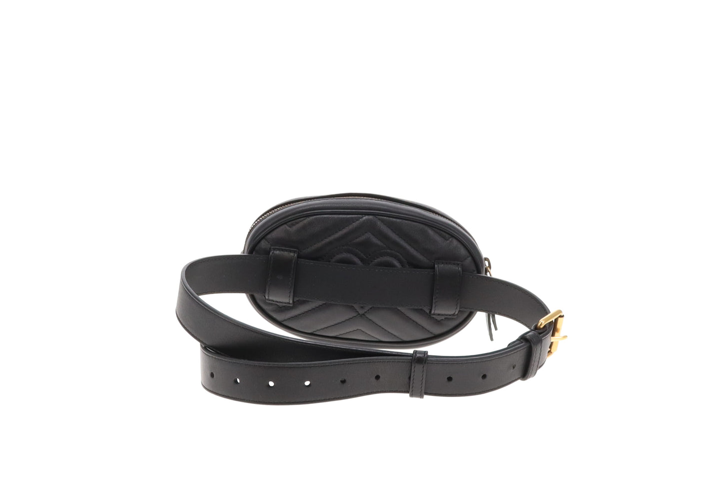 Gucci Marmont Belt Bag Round Chevron Leather Black GHW