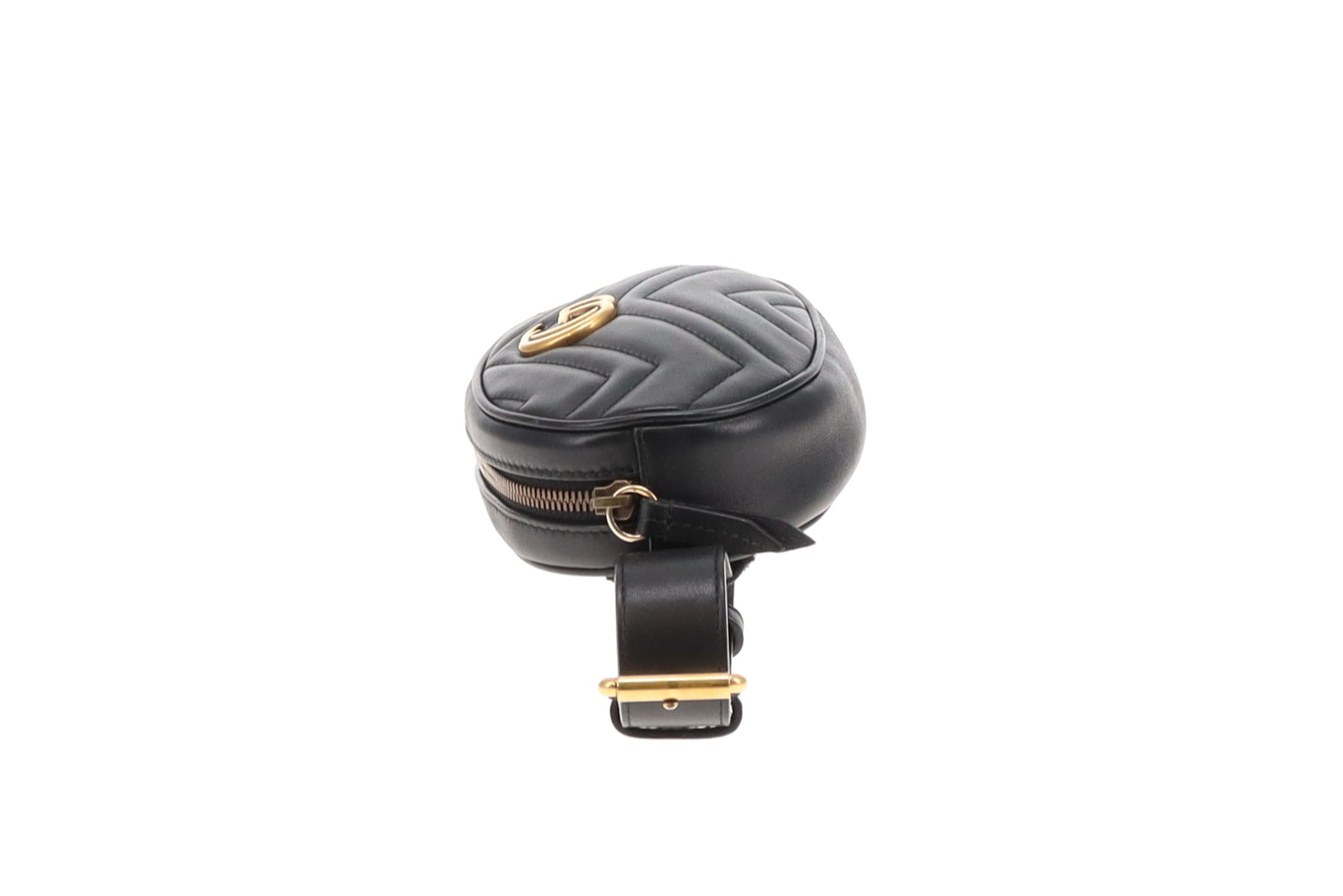 Gucci Marmont Belt Bag Round Chevron Leather Black GHW