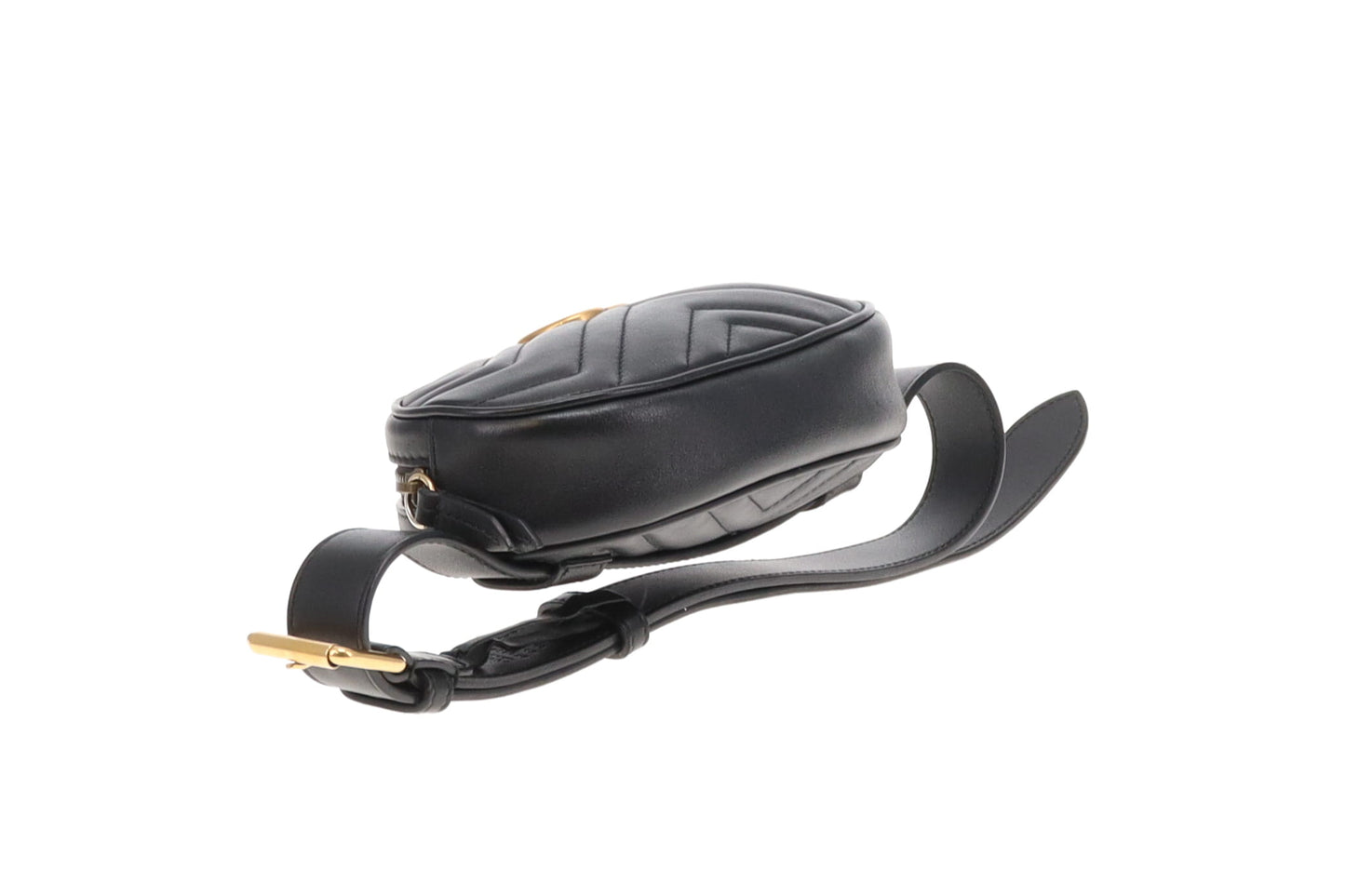 Gucci Marmont Belt Bag Round Chevron Leather Black GHW
