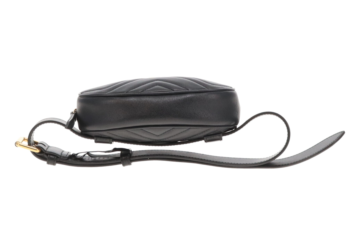 Gucci Marmont Belt Bag Round Chevron Leather Black GHW