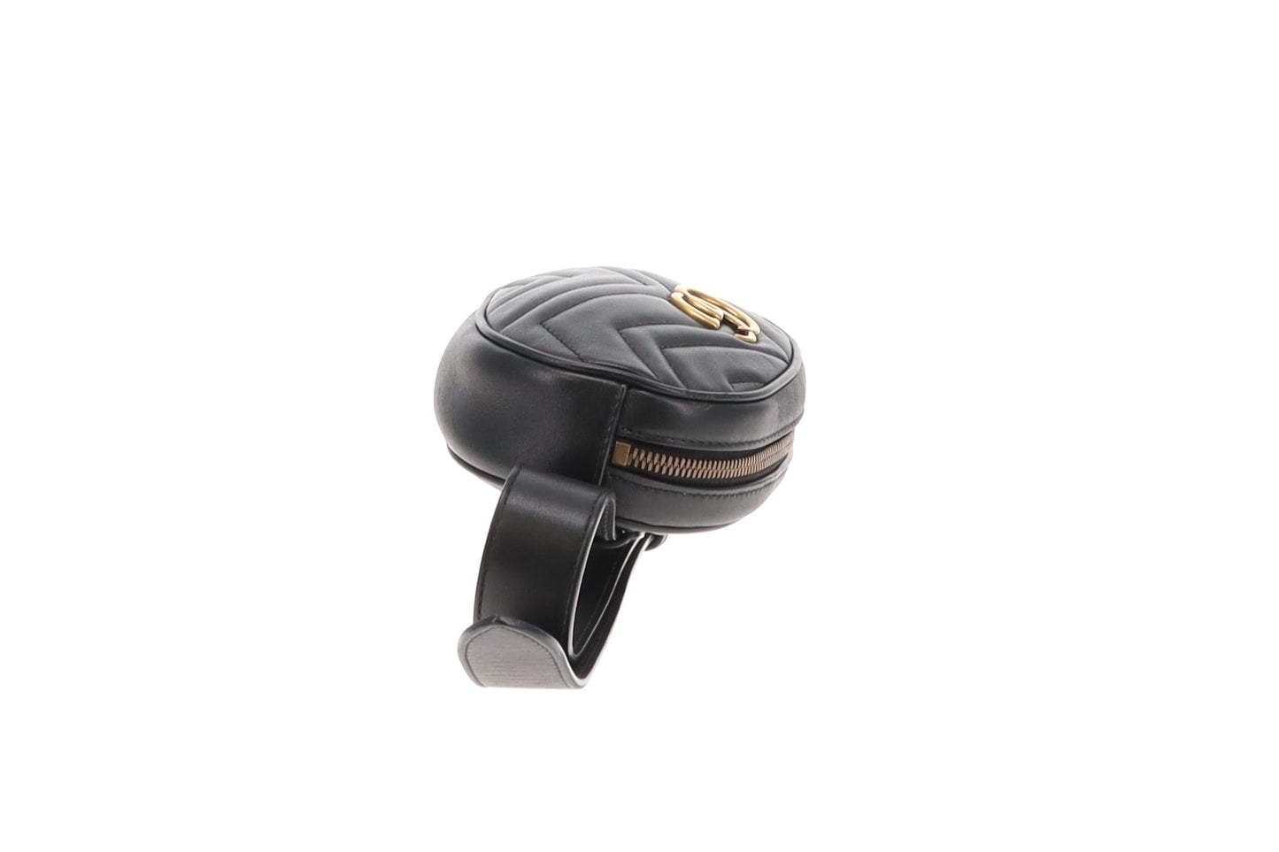 Gucci Marmont Belt Bag Round Chevron Leather Black GHW