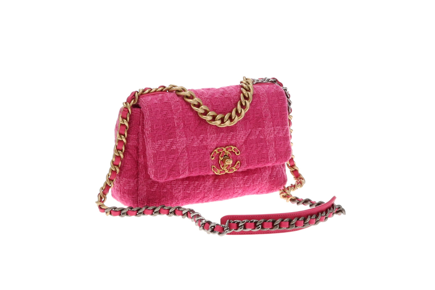 Chanel Pink Tweed Classic Medium Tweed 19 Flap Bag 2019