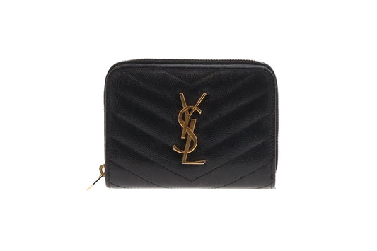 Saint Laurent Black Grain De Poudre Compact Cassandre Wallet
