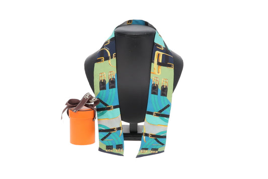 Hermes Silk Twilly Buckles & Straps Green & Blue