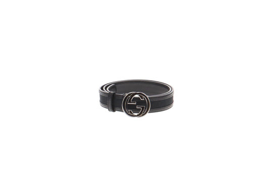 Gucci Black GG Canvas and Leather Interlocking G Buckle Belt 80/32