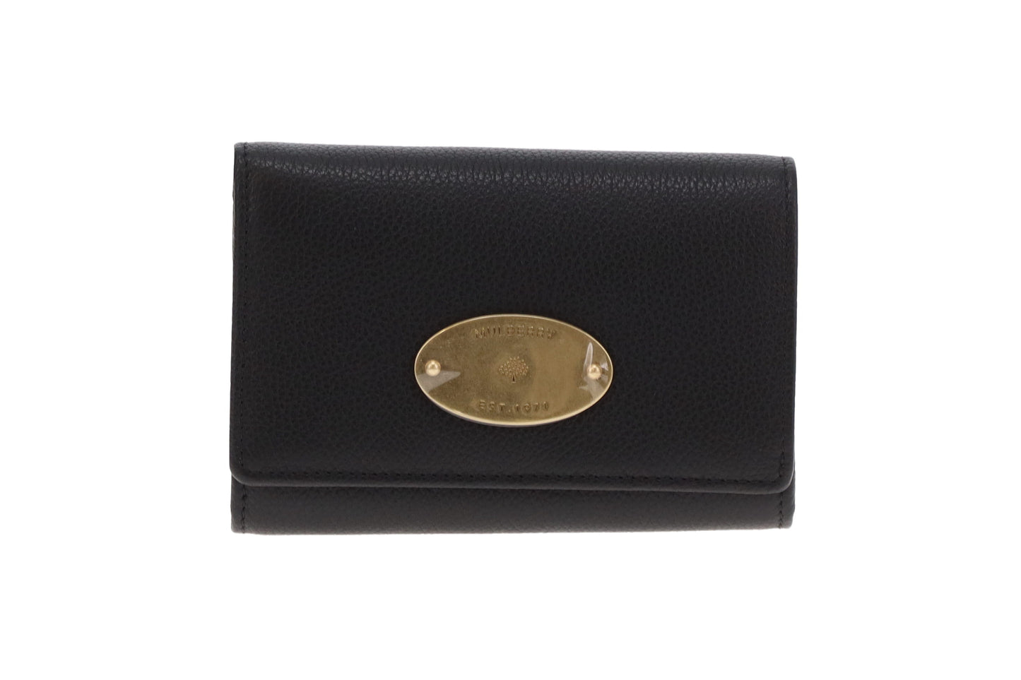 Mulberry Plaque Wallet Black Small Classic Grain GHW