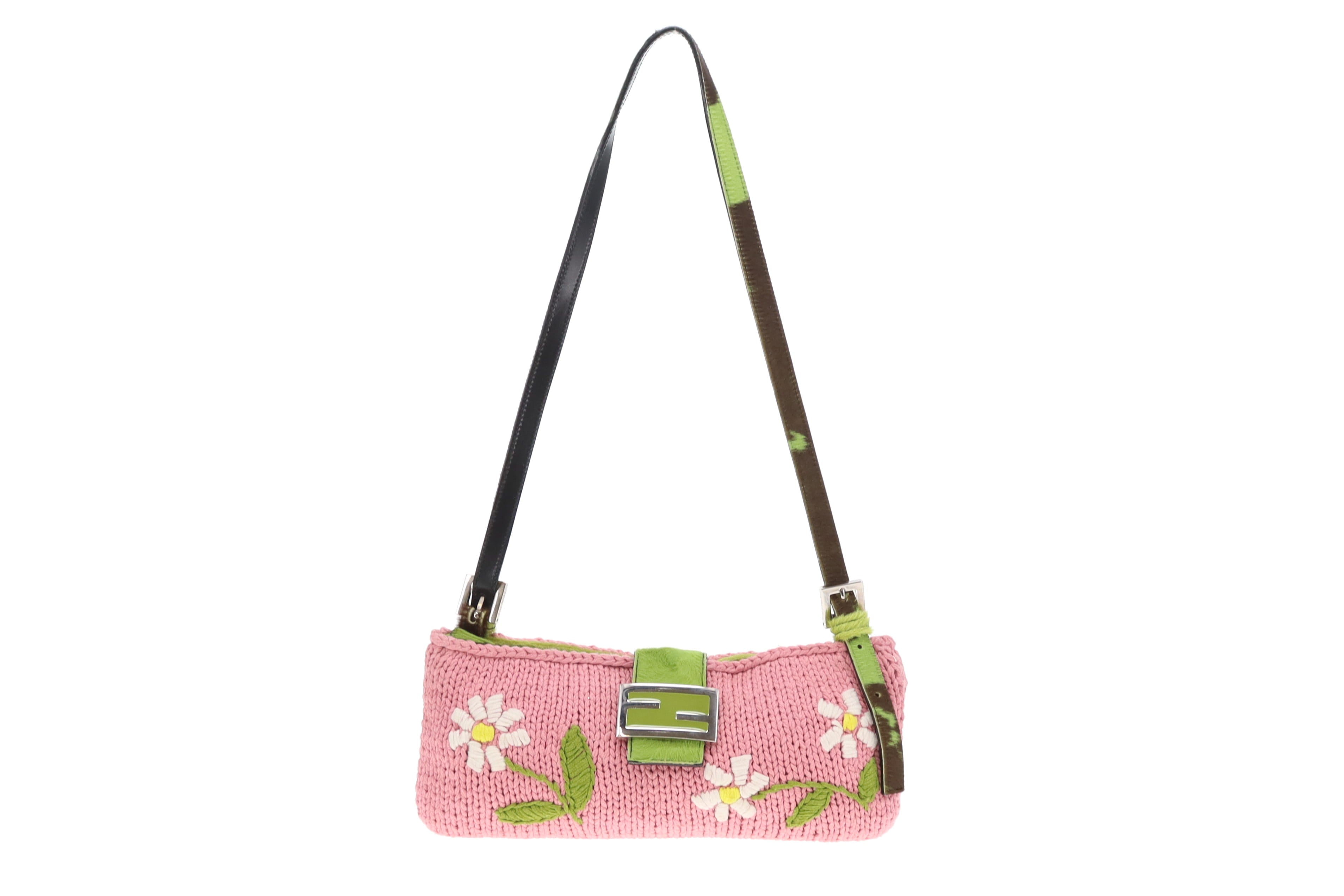 FENDI Baguette Green Pony Hair Shoulder